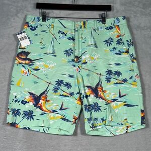 Ralph Lauren Shorts‎ Mens 36 Green Classic Fit Linen Blend Chino Marlin Tropical